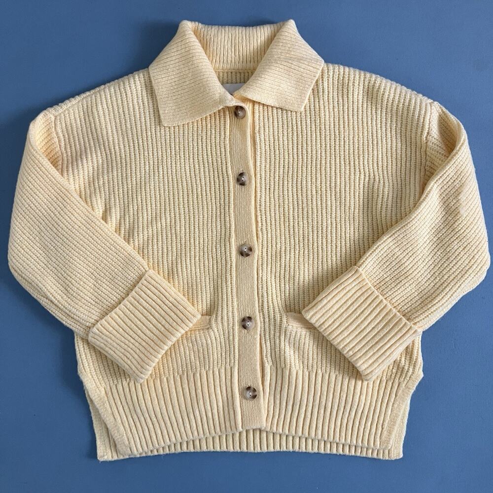 NWT Abercrombie & Fitch Ribbed Collared Yellow Cardigan Sweater - Picture 4 of 6